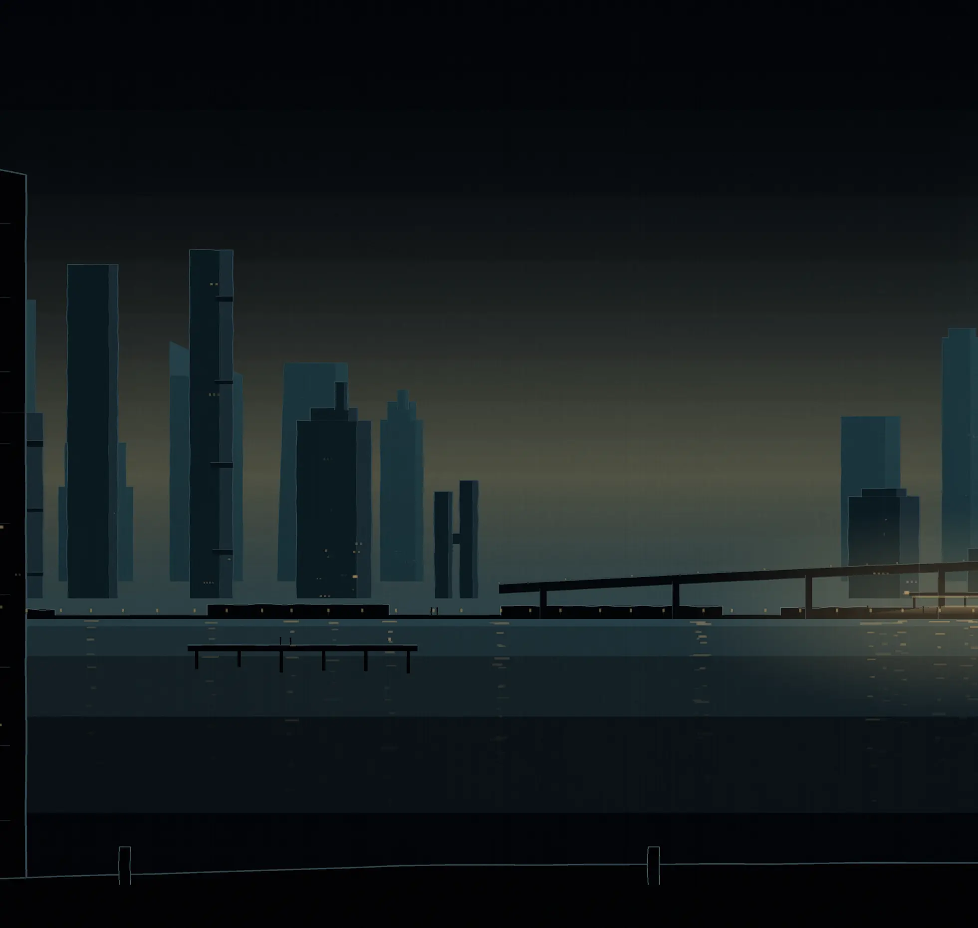 The creek at night, drawn: the far cluster, the mouth of the creek, the crossing arriving.